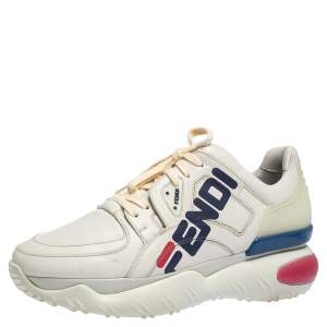 Fendi White Leather And Rubber Fendi-Fila Mania Logo Low Top Sneakers Size 42