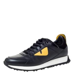 Fendi Black Leather Bag Bugs Spiked Low Top Sneakers Size 43