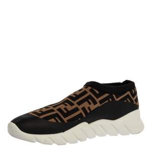 Fendi Black/Brown Zucca Print Knit Slip On Sneakers Size 43