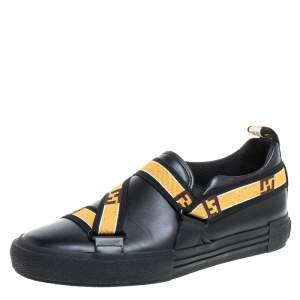 Fendi Black Leather Logo Elastic Strap Slip On Sneakers Size 42