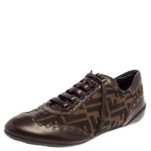 Fendi Zucca Canvas And Leather Trim Lace Up Sneakers Size 39.5