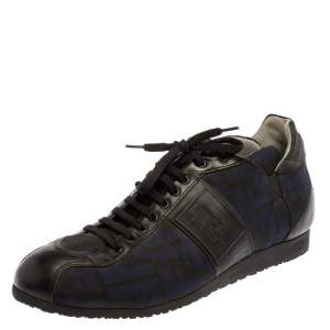 Fendi Blue/Black Zucca Canvas And Leather Low Top Sneakers Size 42.5