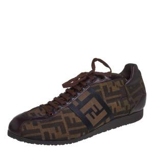 Fendi Brown Zucca Canvas And Leather Low Top Sneakers Size 42