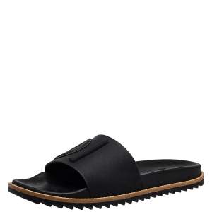 Fendi Black Rubber Logo Slide Sandals Size 43