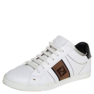 Fendi White Leather FF Motif Low Top Sneakers Size 41