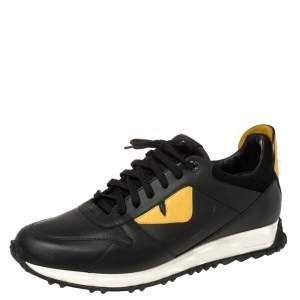 Fendi Black/Yellow Leather Monster Eyes Studded Low Top Sneakers Size 43