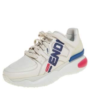Fendi White Leather and Rubber Fendi-Fila Mania Logo Low Top Sneakers Size 40