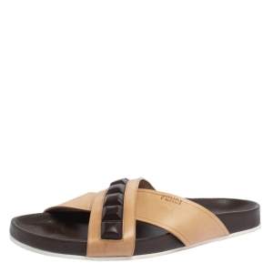 Pre Owned صندل سلايد فندي سيور متعاكسة جلد بني مقاس 41