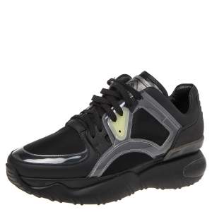 Fendi Black Leather And PVC Lace Up Sneakers Size 41