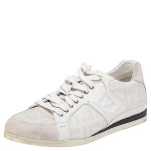 Fendi White/Grey Zucca Coated Canvas and Suede FF Sneakers Size 42