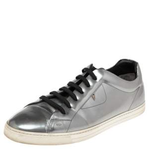 Fendi Silver Patent Leather Low Top Sneakers Size 45