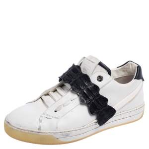 Fendi White/Brown  Leather And Croc Strap Low Top Sneakers Size 40