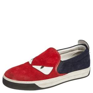 Fendi Multicolor Leather And Suede Trim Monster Slip On Sneakers Size 42