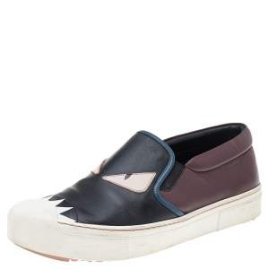 Fendi Multicolor Leather Monster Slip On Sneakers Size 39
