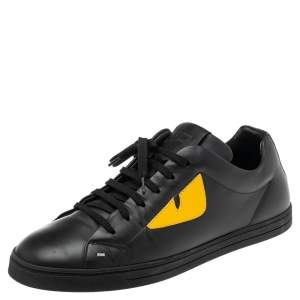Fendi Black Leather Monster  Slip On Sneakers Size 42