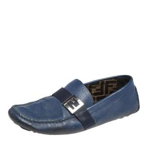 Fendi Blue Leather Slip On Loafers Size 42