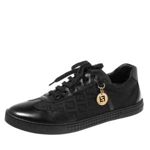 Fendi Black Zucca Canvas and Leather Low Top Sneakers Size 41