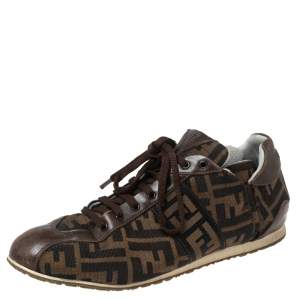 Fendi Brown Zucca Canvas and Leather Trim Low Top Sneakers Size 41