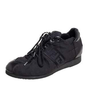 Fendi Black Zucca Canvas and Leather Trim Low-Top Sneakers Size 41