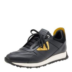Fendi Black/Yellow Leather Monster Eyes Studded Low Top Sneakers Size 44