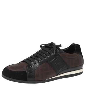 Fendi Black/Burgundy Zucca Canvas and Leather Low Top Sneakers Size 41.5