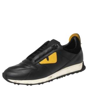Fendi Black/Yellow Leather Monster Eye Studded Low-Top Sneakers Size 42
