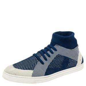 Fendi Blue/Off White Knit Fabric Sock Sneakers Size 43
