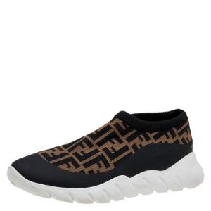 Fendi Brown/Black Zucca Knit Fabric Slip On Sneakers Size 43