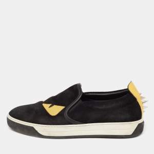 Fendi Black/Yellow Leather And Suede  Monster  Slip On Sneakers Size 40