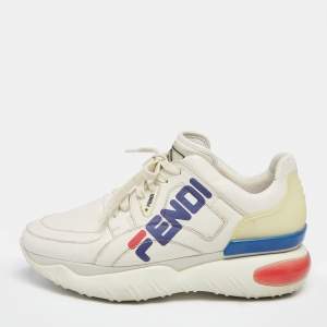 Fendi X Fendi Fila Cream Leather Mania Logo Low Top Sneakers Size 43