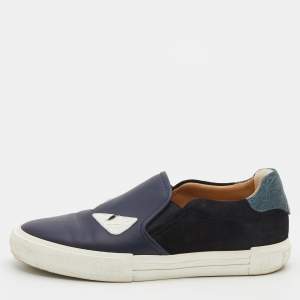 Fendi Tricolor Leather And Suede Monster Slip On Sneakers Size 44