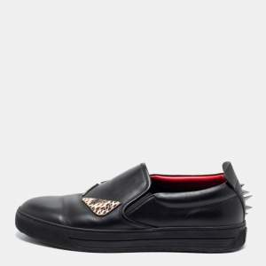 Fendi Black Python And Leather Trim Monster Spikes Slip On Sneakers Size 41