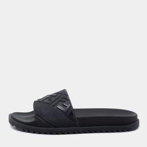 Fendi Black Rubber Embossed FF Logo Slides Size 43