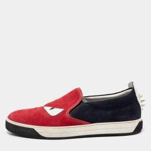 Fendi Multicolor Leather and Suede Trim Monster Slip On Sneakers Size 46