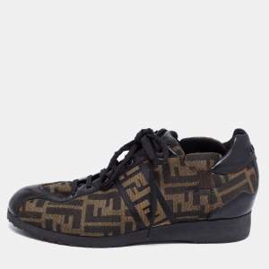 Fendi Tobacco/Black Zucca Canvas and Leather Low-Top Sneakers Size 41