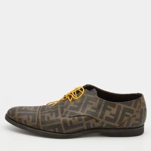 Fendi Tobacco Zucca Coated Canvas Lace Up Derby Size 42.5