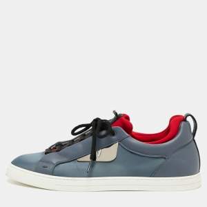 Fendi Red/Grey Leather And Fabric  Rockoko Low Top Sneakers Size 42 