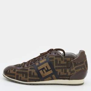 Fendi Brown Zucca Canvas And Leather Low Top Sneakers Size 43.5