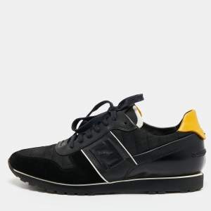 Fendi Black/Yellow Leather, Suede and Printed Fabric Low Top Sneakers Size 42.5