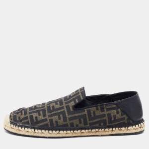 Fendi Brown/Black Zucca Canvas and Leather Espadrille Smoking Slippers Size 43