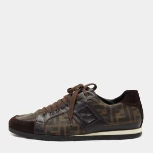Fendi Brown Zucca Canvas and Leather Low Top Sneakers Size 44.5 