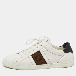 Fendi White/Black Leather Low Top Sneakers Size 45