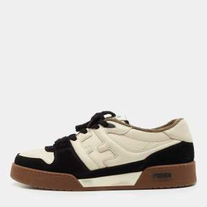 Fendi Cream/Black Suede and Leather Low Top Sneakers Size 43