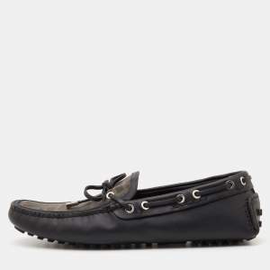 Fendi Brown/Black Zucca Canvas and Leather Bow Loafers Size 43