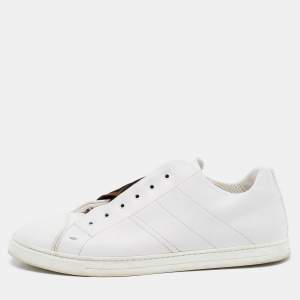 Pre Owned Fendi White Leather FF Crisscross Strap Slip On Sneakers Size 43.5