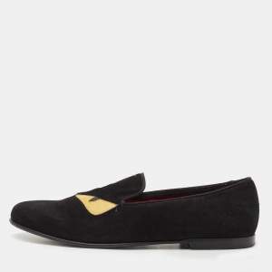Fendi Black/Yellow Suede Monster Eyes Slip On Sneakers Size 44