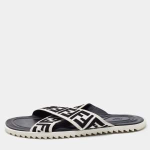 Fendi White/Black Zucca Canvas Crisscross Slides Size 46