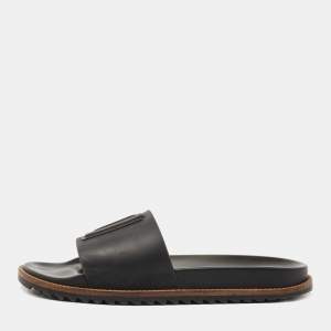Fendi Black Rubber Logo Flat Slides Size 43