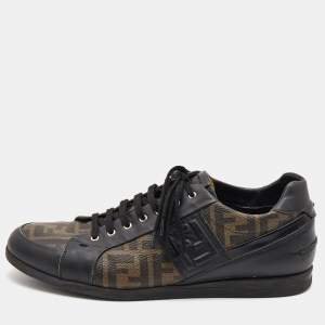 Fendi Brown/Black Zucca Canvas and Leather Low Top Sneakers Size 45