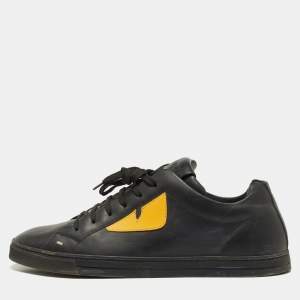 Pre Owned Fendi Black/Yellow Leather Monster Eye Low Top Sneakers Size 41